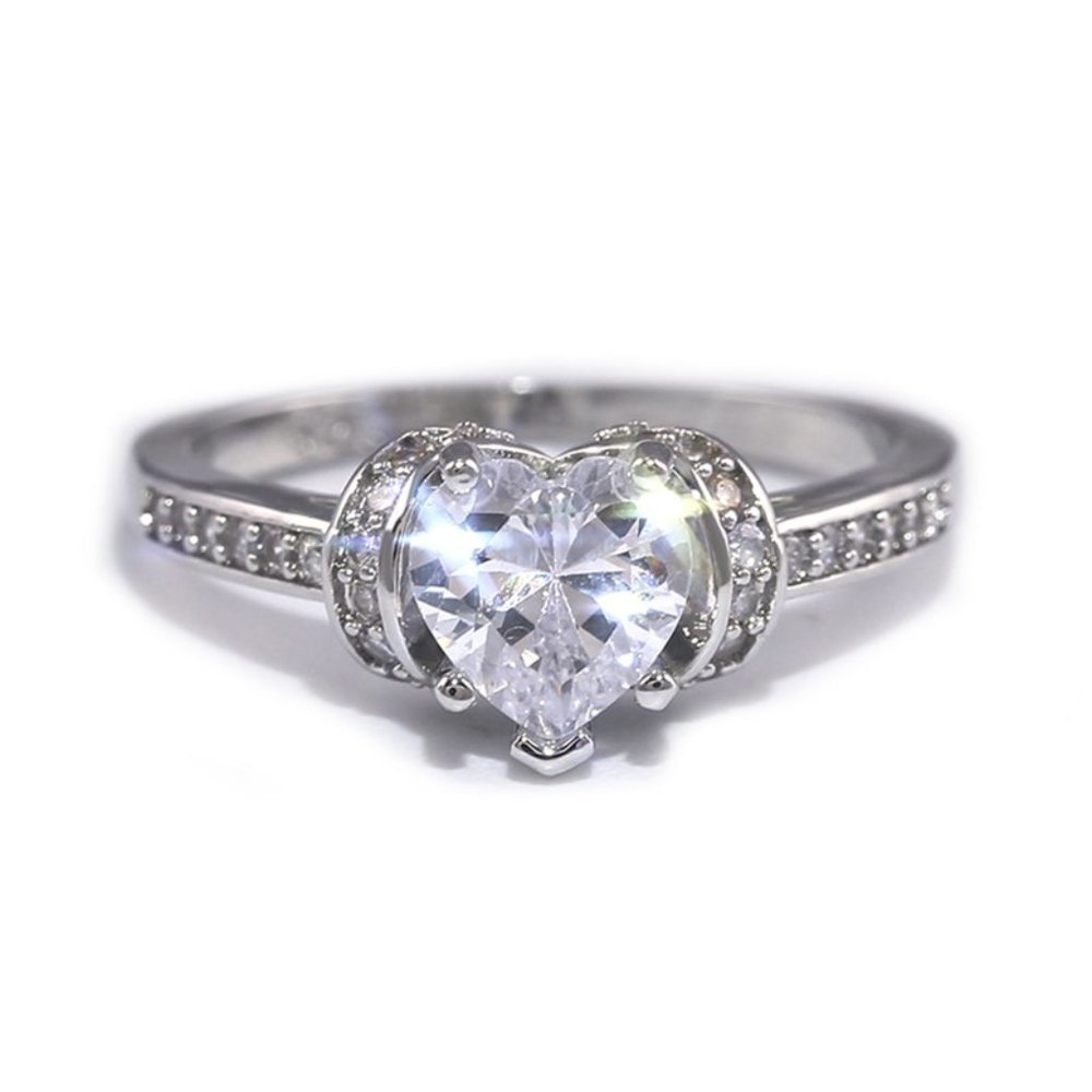 🔥 Sweet Heart Crystal Clear CZ Anillo Trendy Silver Ring for Women, VIP447
